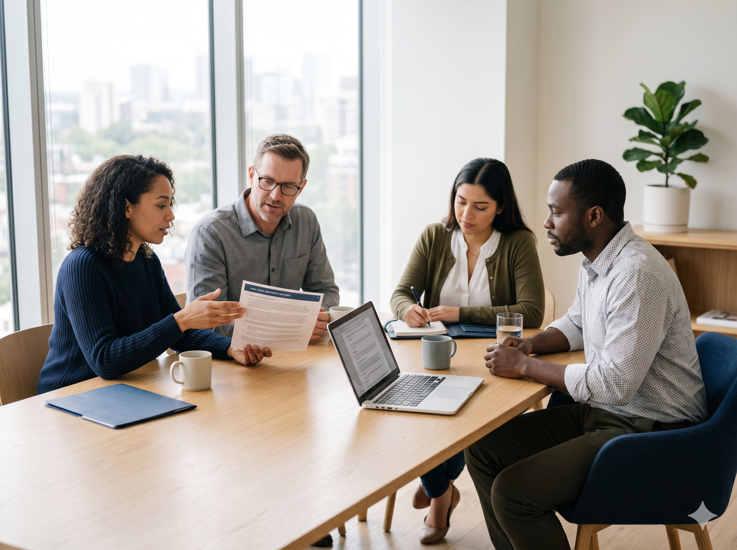 The Skyewaze advisory team meeting with a client in their office